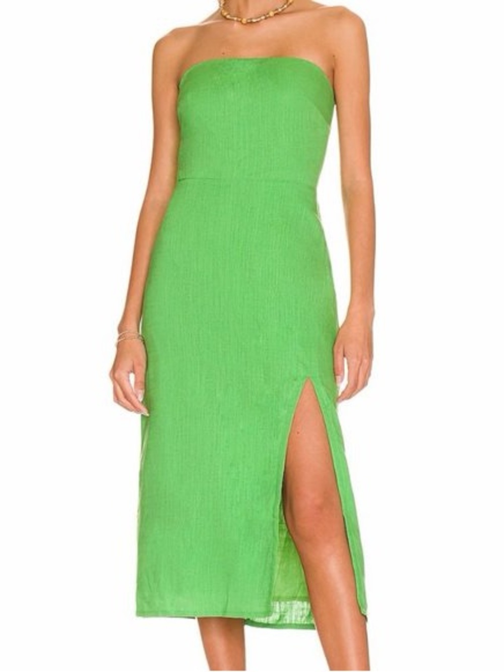 SNDYS Strapless Bright Green Midi Linen Dress with Thigh Slit NWT - M